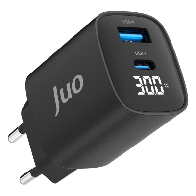 Juo 30W GaN Led Ekranlı Type-C + USB-A Hızlı Şarj Cihazı Android & iPhone Uyumlu Şarj Aleti - Juo