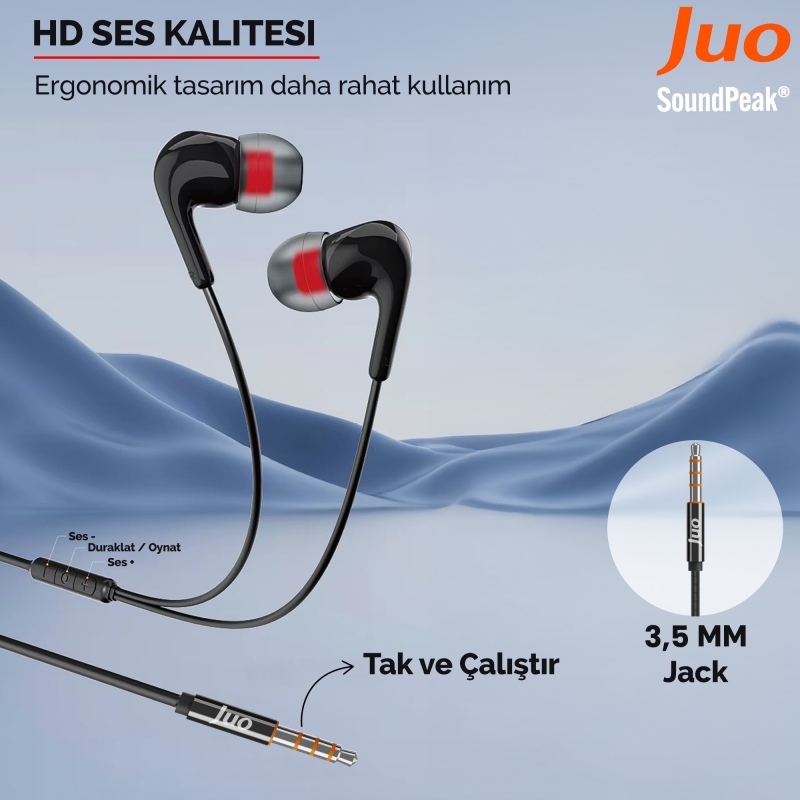 Juo 3.5mm Jack Girişli Mikrofonlu Kablolu Kulak İçi Kulaklık - 2