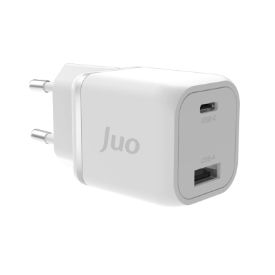 Juo 35W GaN USB-C + USB-A Şarj Aleti iPhone & iPad & Samsung PPS Uyumlu PD QC4.0 Type-C Hızlı Şarj Cihazı Beyaz - Juo
