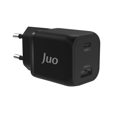 Juo 35W GaN USB-C + USB-A Şarj Aleti iPhone & iPad & Samsung PPS Uyumlu PD QC4.0 Type-C Hızlı Şarj Cihazı Siyah - Juo