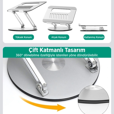 Juo 360° Dönebilen Yükseklik Ayarlı Metal Notebook Laptop Standı - 6