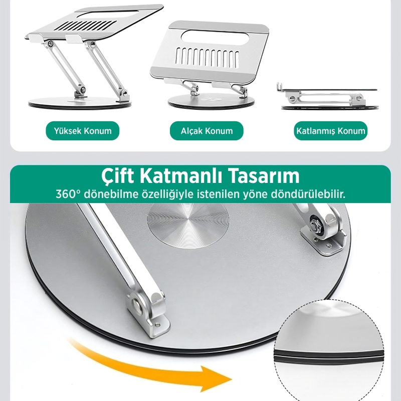 Juo 360° Dönebilen Yükseklik Ayarlı Metal Notebook Laptop Standı - 6