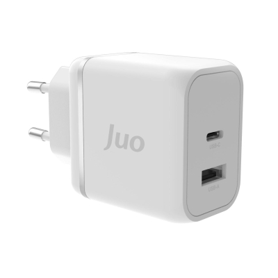 Juo 45W GaN USB-C + USB-A Şarj Aleti iPhone & iPad & Macbook & Samsung Uyumlu PD Type-C Hızlı Şarj Cihazı Beyaz - Juo