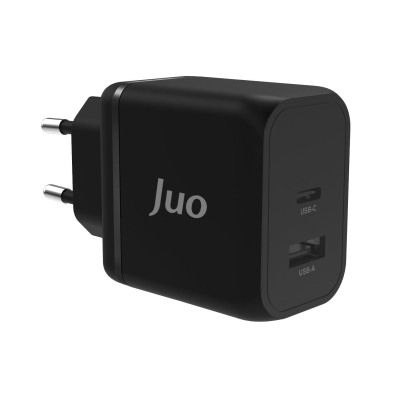 Juo 45W GaN USB-C + USB-A Şarj Aleti iPhone & iPad & Macbook & Samsung Uyumlu PD Type-C Hızlı Şarj Cihazı Siyah - Juo