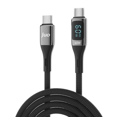 Juo 60W Dijital Led Ekranlı Örgülü USB Type-C to Type-C Hızlı Şarj ve Data Kablosu 1 Metre - Juo