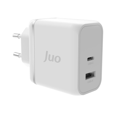 Juo 65W GaN USB-C + USB-A Şarj Aleti iPhone & iPad & Macbook & Notebook Uyumlu PD Type-C Hızlı Şarj Cihazı Beyaz - Juo