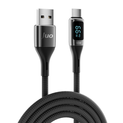 Juo 66W Dijital Led Ekranlı Örgülü USB-A to USB Type-C Hızlı Şarj ve Data Kablosu 1 Metre - 5