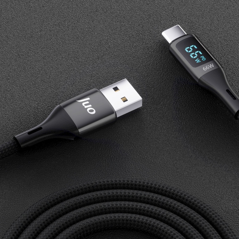 Juo 66W Dijital Led Ekranlı Örgülü USB-A to USB Type-C Hızlı Şarj ve Data Kablosu 1 Metre - 3