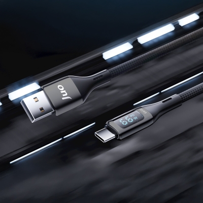 Juo 66W Dijital Led Ekranlı Örgülü USB-A to USB Type-C Hızlı Şarj ve Data Kablosu 1 Metre - 4