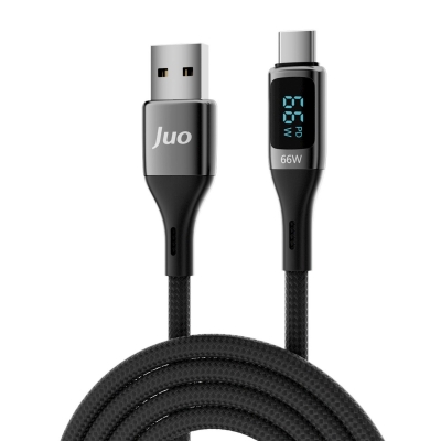 Juo 66W Dijital Led Ekranlı Örgülü USB-A to USB Type-C Hızlı Şarj ve Data Kablosu 1 Metre - Juo