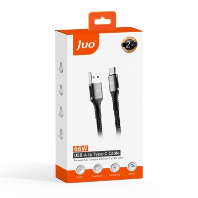 Juo 66W USB-A to Type-C Örgülü Hızlı Şarj ve Data Kablosu 2 Metre - 7