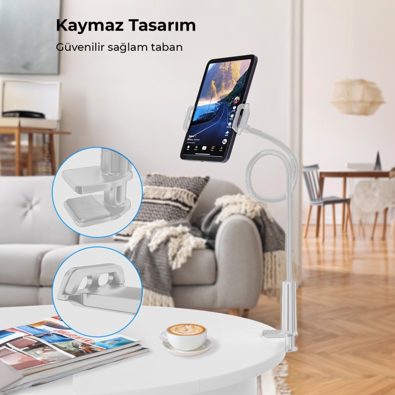Juo 90 CM Akrobat Esnek Tablet ve Telefon Tutucu Stand Beyaz - 4