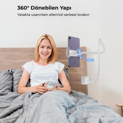 Juo 90 CM Akrobat Esnek Tablet ve Telefon Tutucu Stand Beyaz - 5