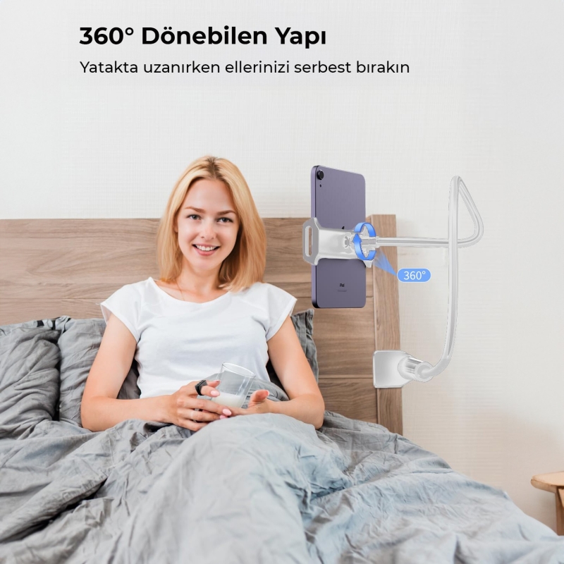 Juo 90 CM Akrobat Esnek Tablet ve Telefon Tutucu Stand Beyaz - 5