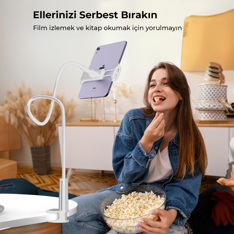 Juo 90 CM Akrobat Esnek Tablet ve Telefon Tutucu Stand Beyaz - 6