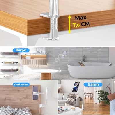 Juo 90 CM Akrobat Esnek Tablet ve Telefon Tutucu Stand Beyaz - 8