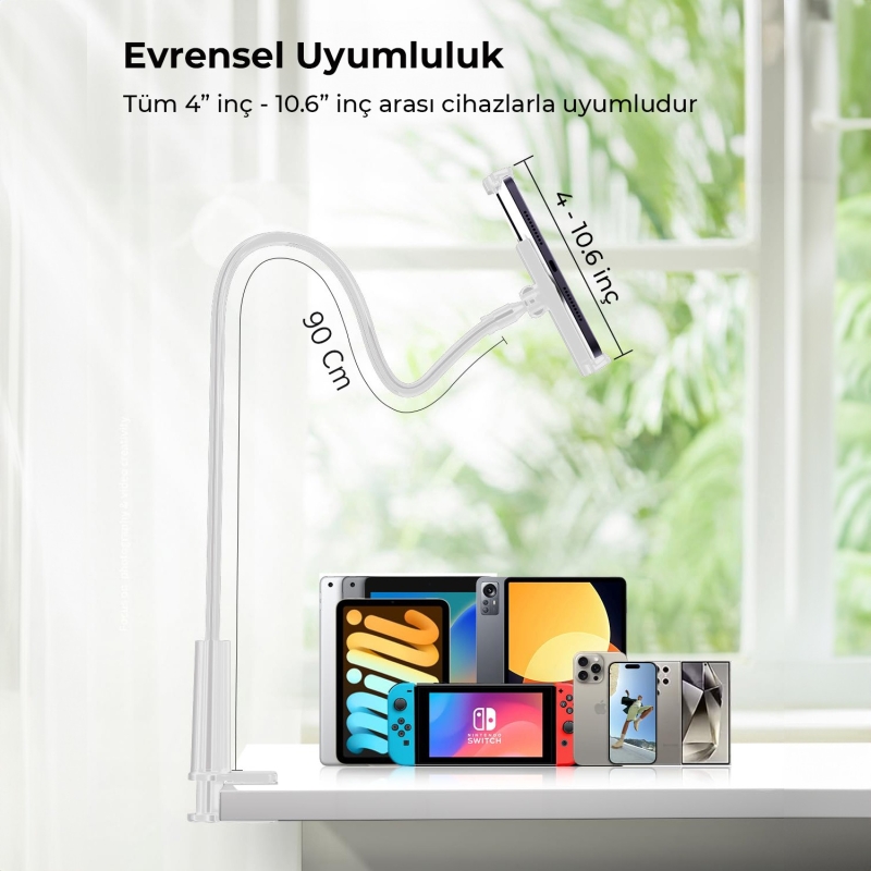 Juo 90 CM Akrobat Esnek Tablet ve Telefon Tutucu Stand Beyaz - 7