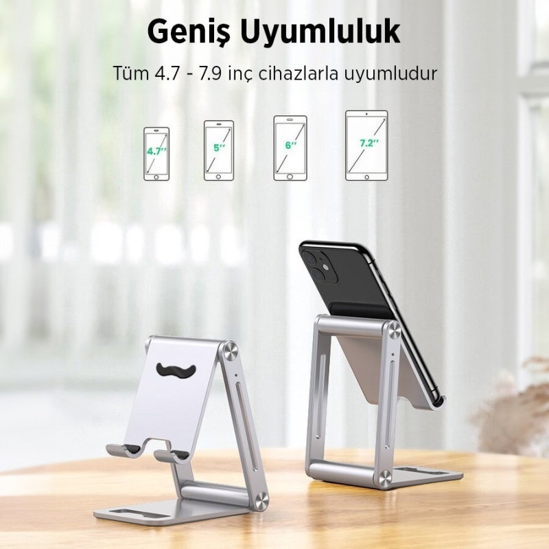 Juo Alüminyum Katlanabilir Metal Masaüstü Telefon Tutucu Standı Gümüş - 3