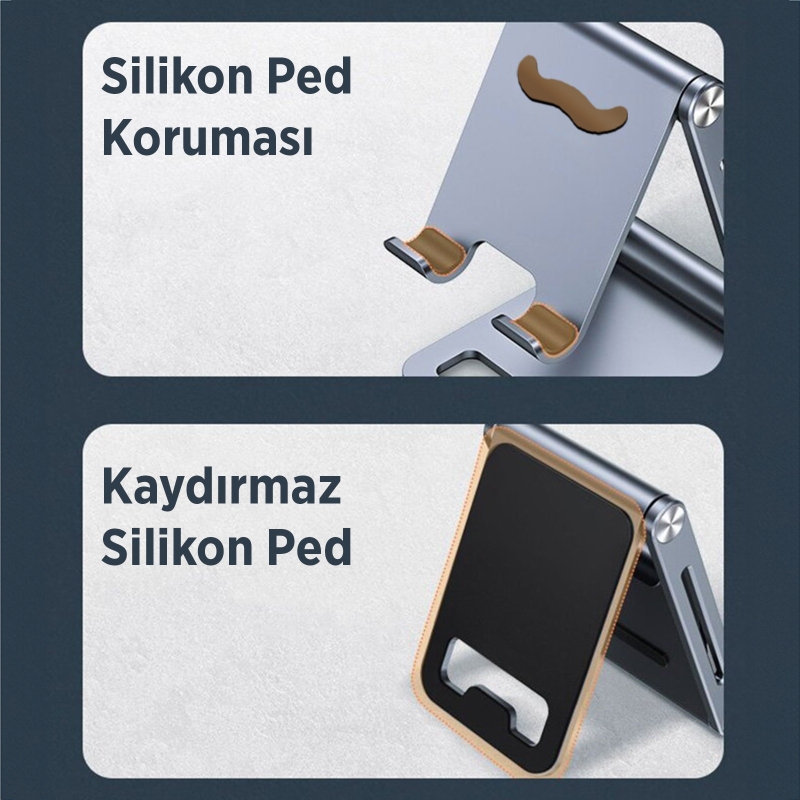 Juo Alüminyum Katlanabilir Metal Masaüstü Telefon Tutucu Standı Gümüş - 8