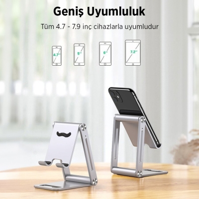 Juo Alüminyum Katlanabilir Metal Masaüstü Telefon Tutucu Standı Gümüş - 3