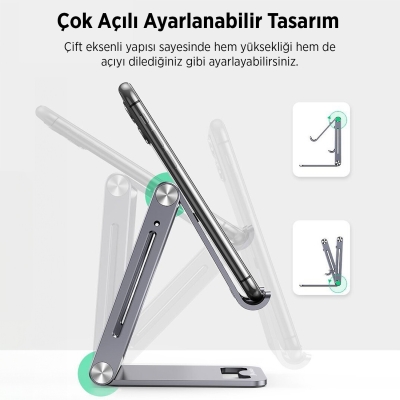 Juo Alüminyum Katlanabilir Metal Masaüstü Telefon Tutucu Standı Gümüş - 7