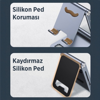 Juo Alüminyum Katlanabilir Metal Masaüstü Telefon Tutucu Standı Gümüş - 8