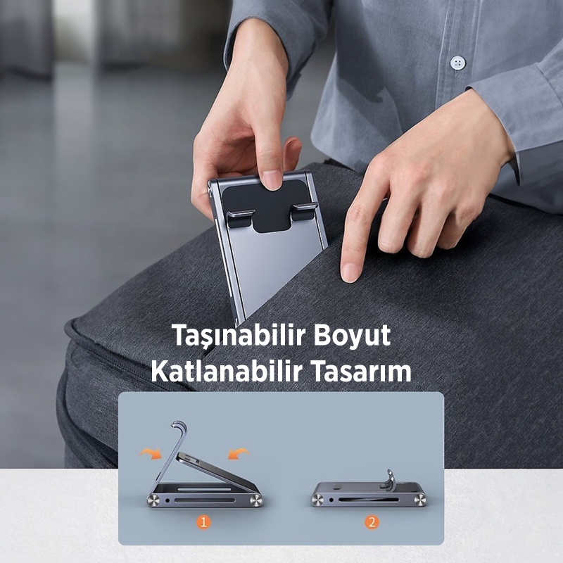 Juo Alüminyum Katlanabilir Metal Masaüstü Telefon Tutucu Standı Gümüş - 10