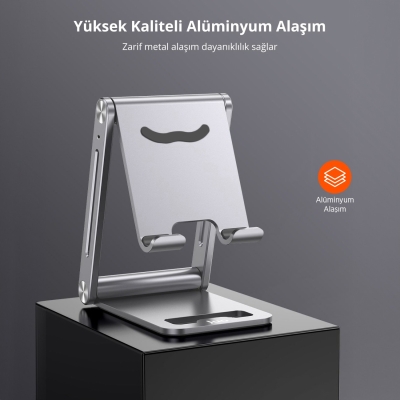 Juo Alüminyum Katlanabilir Metal Masaüstü Telefon Tutucu Standı Gümüş - 2