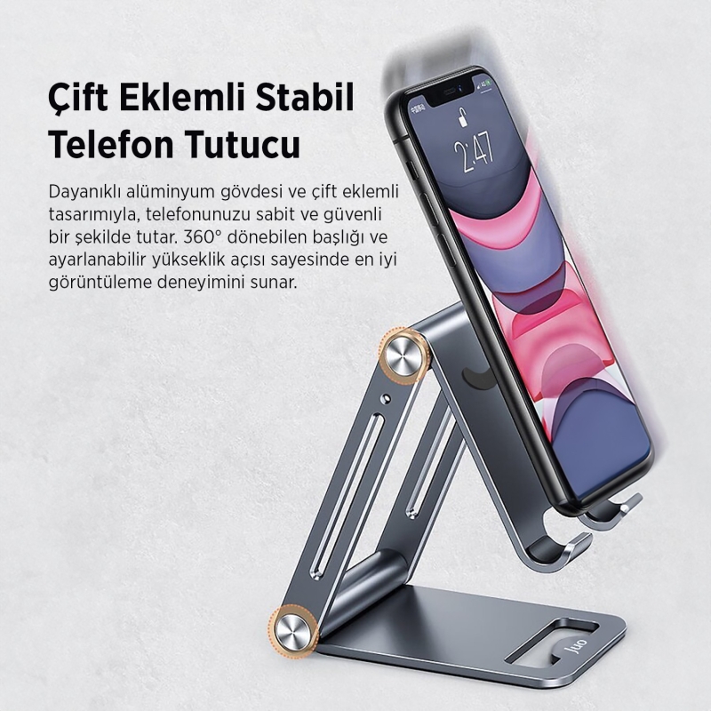 Juo Alüminyum Katlanabilir Metal Masaüstü Telefon Tutucu Standı Gümüş - 6