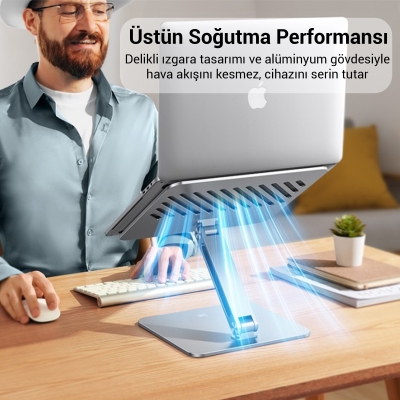 Juo Alüminyum Notebook Standı Yükseklik ve Eğim Ayarlı Ergonomik Metal Laptop Standı - 8