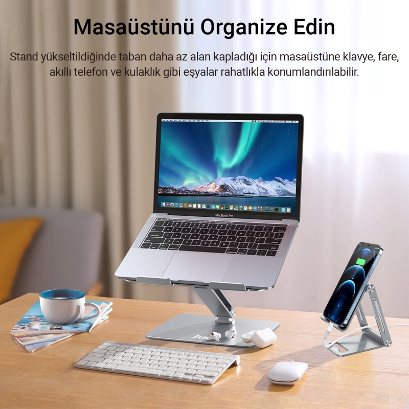 Juo Alüminyum Notebook Standı Yükseklik ve Eğim Ayarlı Ergonomik Metal Laptop Standı - 7