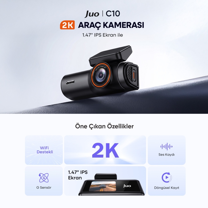 Juo C10 2K 2560P Wifi Özellikli 140° Geniş Açılı Araç Kamerası - 2