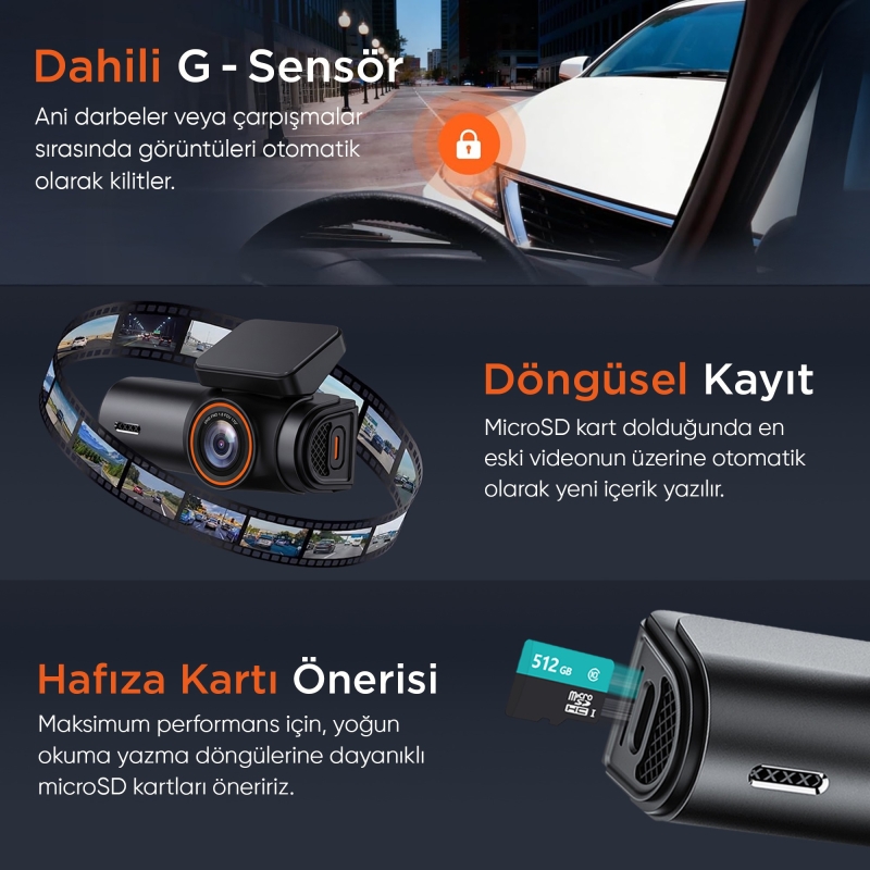 Juo C10 2K 2560P Wifi Özellikli 140° Geniş Açılı Araç Kamerası - 4