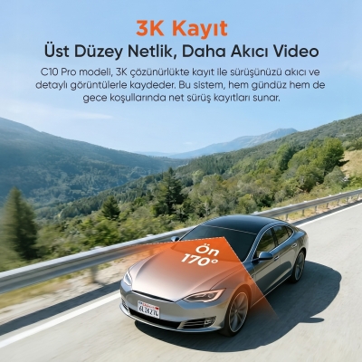 Juo C10 Pro 3K 2688P HDR Wifi Özellikli 170° Geniş Açılı Araç Kamerası - 3