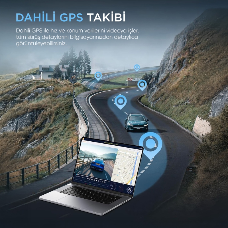 Juo C20 2 Kameralı Ön+Arka 4K+1080P HDR 170° Geniş Açılı Wi-Fi Özellikli GPS'li Araç Kamerası - 5