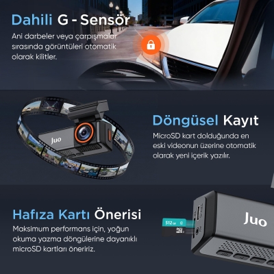 Juo C20 2 Kameralı Ön+Arka 4K+1080P HDR 170° Geniş Açılı Wi-Fi Özellikli GPS'li Araç Kamerası - 6