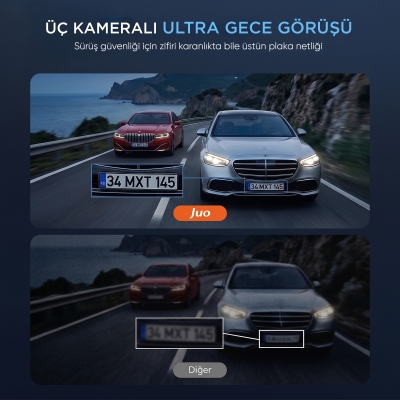 Juo C30 3 Kameralı Ön+İç+Arka 4K+1080P+1080P HDR 170° Geniş Açılı Wi-Fi Özellikli GPS'li Araç Kamerası - 4