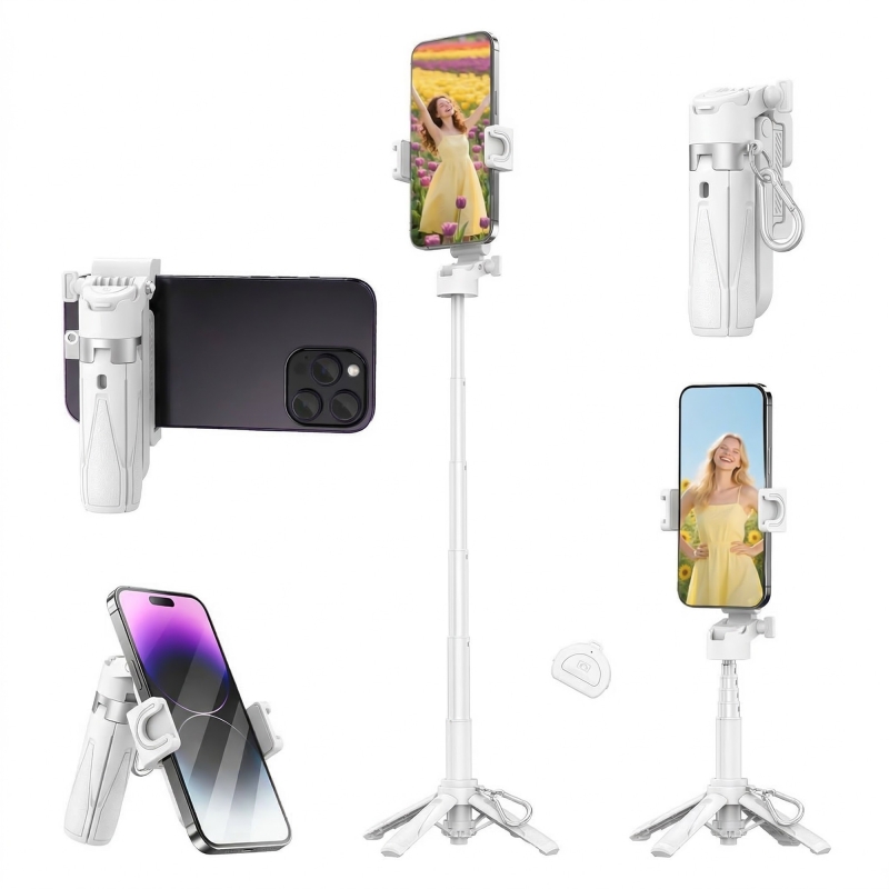 Juo JST20 Alüminyum Mini Tripod Monopod Selfie Çubuğu Kumandalı Android iPhone Uyumlu Beyaz - 1