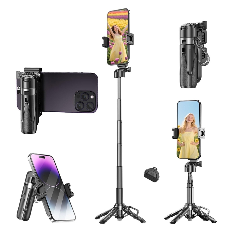 Juo JST20 Alüminyum Mini Tripod Monopod Selfie Çubuğu Kumandalı Android iPhone Uyumlu Siyah - 1