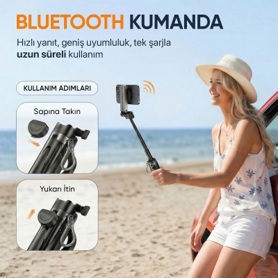 Juo JST20 Alüminyum Mini Tripod Monopod Selfie Çubuğu Kumandalı Android iPhone Uyumlu Siyah - 3