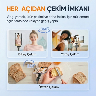 Juo JST20 Alüminyum Mini Tripod Monopod Selfie Çubuğu Kumandalı Android iPhone Uyumlu Siyah - 6