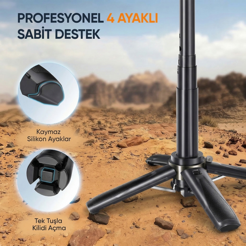 Juo JST20 Alüminyum Mini Tripod Monopod Selfie Çubuğu Kumandalı Android iPhone Uyumlu Siyah - 7