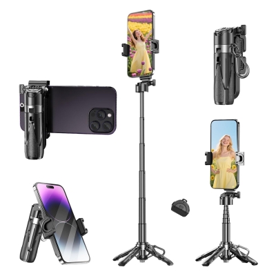 Juo JST20 Kumandalı Mini Tripod Monopod Selfie Çubuğu Android iPhone Uyumlu Siyah - Juo