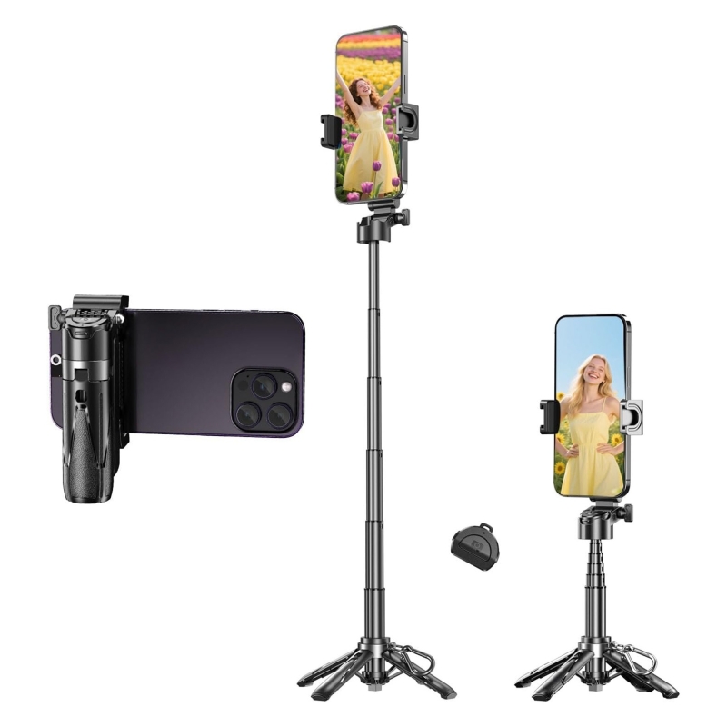 Juo JST20 Kumandalı Mini Tripod Monopod Selfie Çubuğu Android iPhone Uyumlu Siyah - 1