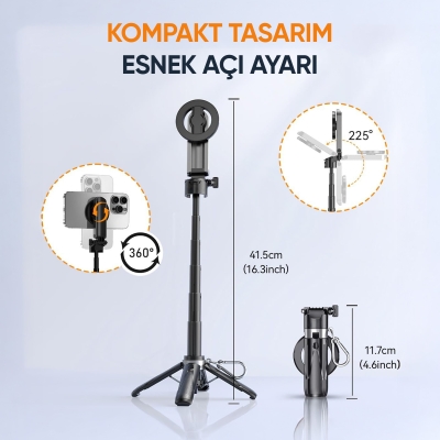 Juo JST20 Kumandalı Mini Tripod Monopod Selfie Çubuğu Android iPhone Uyumlu Siyah - 4