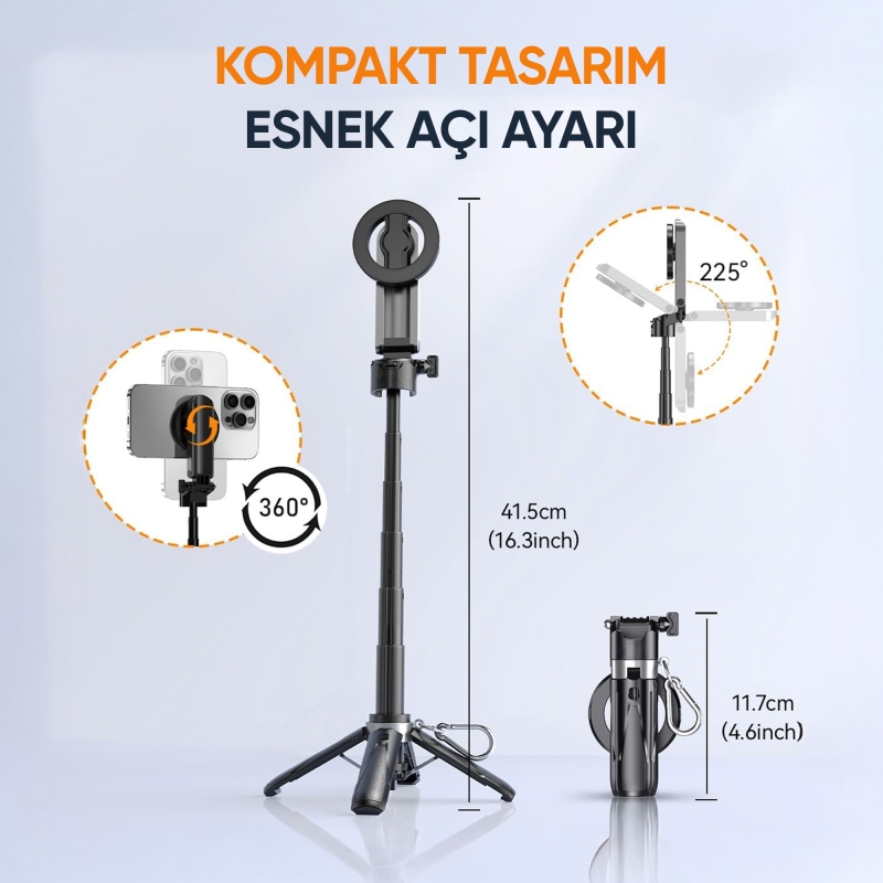 Juo JST20 Kumandalı Mini Tripod Monopod Selfie Çubuğu Android iPhone Uyumlu Siyah - 4
