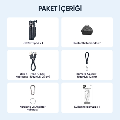 Juo JST20 Kumandalı Mini Tripod Monopod Selfie Çubuğu Android iPhone Uyumlu Siyah - 10