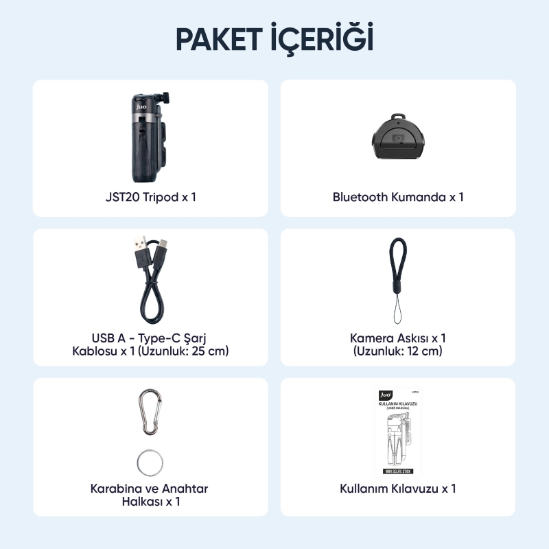 Juo JST20 Kumandalı Mini Tripod Monopod Selfie Çubuğu Android iPhone Uyumlu Siyah - 10