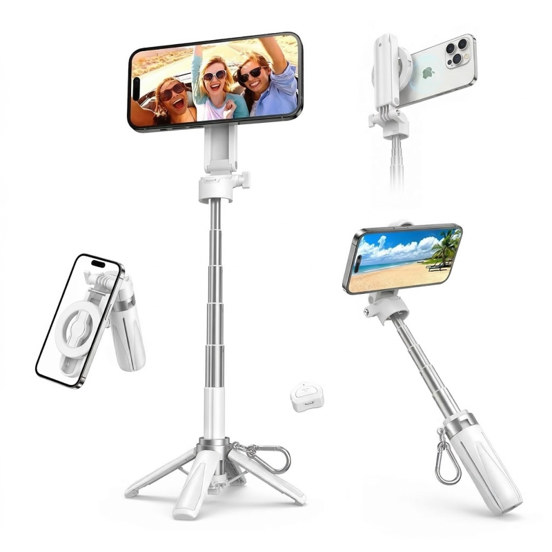 Juo JST30 Magsafe Manyetik Alüminyum Tripod Monopod Selfie Çubuğu Kumandalı Android iPhone Uyumlu Beyaz - 1