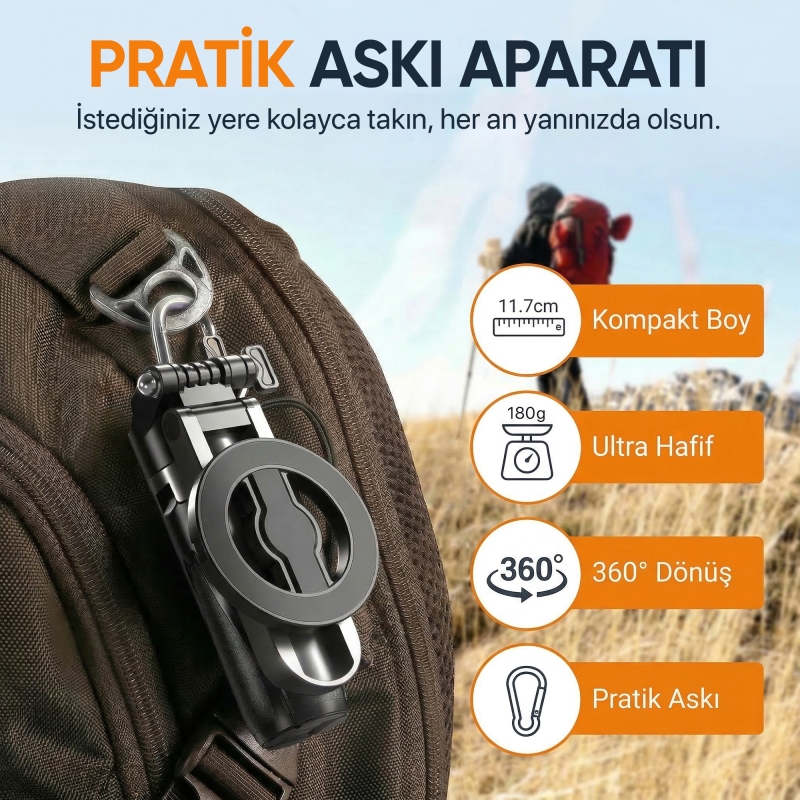 Juo JST30 Magsafe Manyetik Alüminyum Tripod Monopod Selfie Çubuğu Kumandalı Android iPhone Uyumlu Siyah - 2